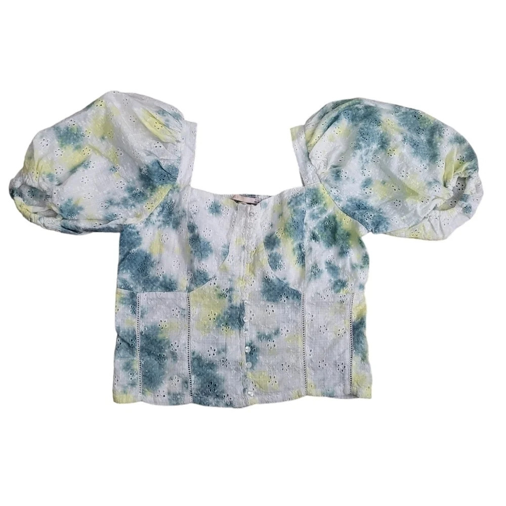💕Tie-dye eyelet crop‎ top